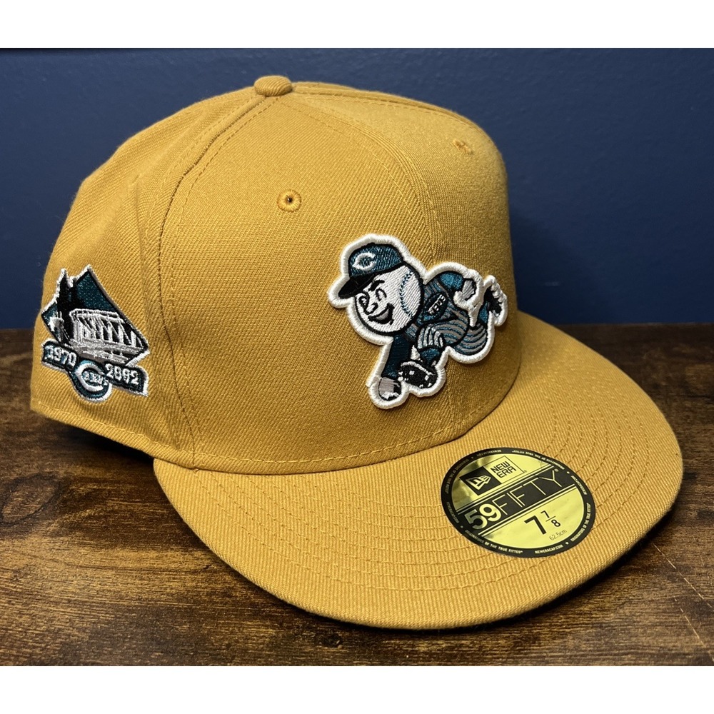 Exclusive Fitted New Era Brown Cincinnati Reds Hat 1970-2002 Patch 7 7/8 59Fifty